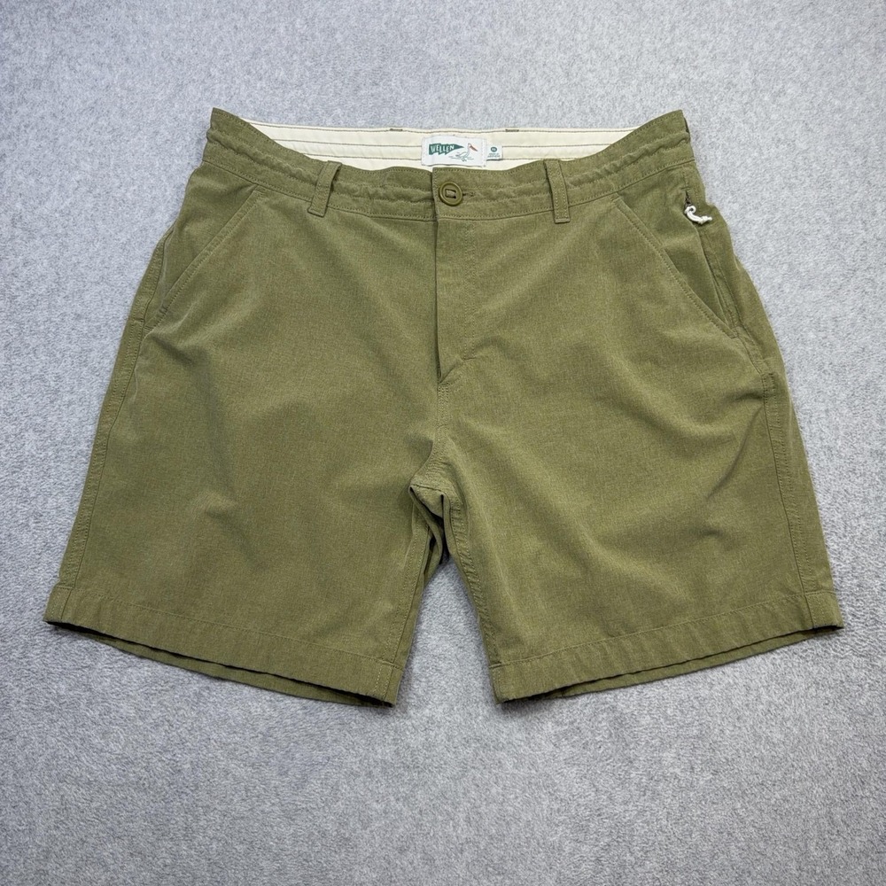 Wellen Hybrid Performance Shorts Mens 32 Green Chino Stretch 7 Inch Drawstring